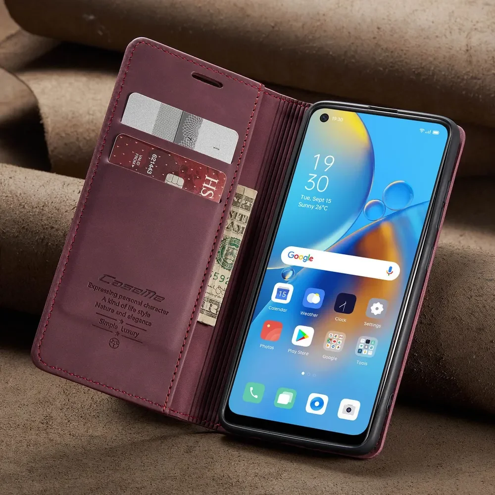 

Case For Oppo F19 Leather Wallet Card Slot Phone Case for Business Card Holder Leather Book Cover funda