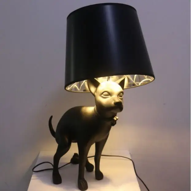 ECOJAS Resin cloth cover dog lamp living room and hotel club simple art animal small black dog table lamp