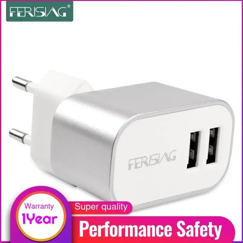 

FERISING 5V 2.4A Smart Travel Dual USB Charger Adapter 12W Wall Portable EU Plug Mobile Phone Charger for iPhone Samsung Tablet