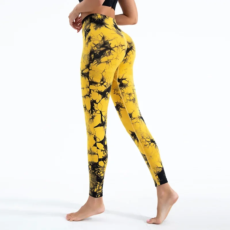 Leggings da palestra Tiedye da donna senza cuciture Mujer Push Up Booty Pantaloni Scrunch Sport Fitness Vita alta Allenamento Leggins da yoga Drop Ship