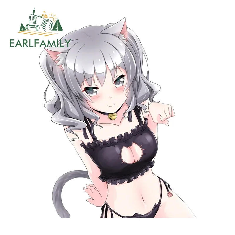EARLFAMILY 13 سنتيمتر x 10.2 سنتيمتر آذان الحيوان أنيمي سيارة ملصق باب السيارة حامي مضحك ملصق مائي مثيرة للاهتمام قافلة سباق الانجراف ديكور
