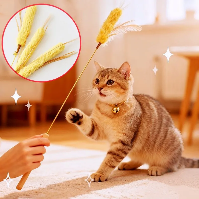 

Cat Toy Feather Sticks Cat Toys Interactive Bite-resistant Cats Teaser Toy Long Handle Flower Stick Toys for Cats Scratching