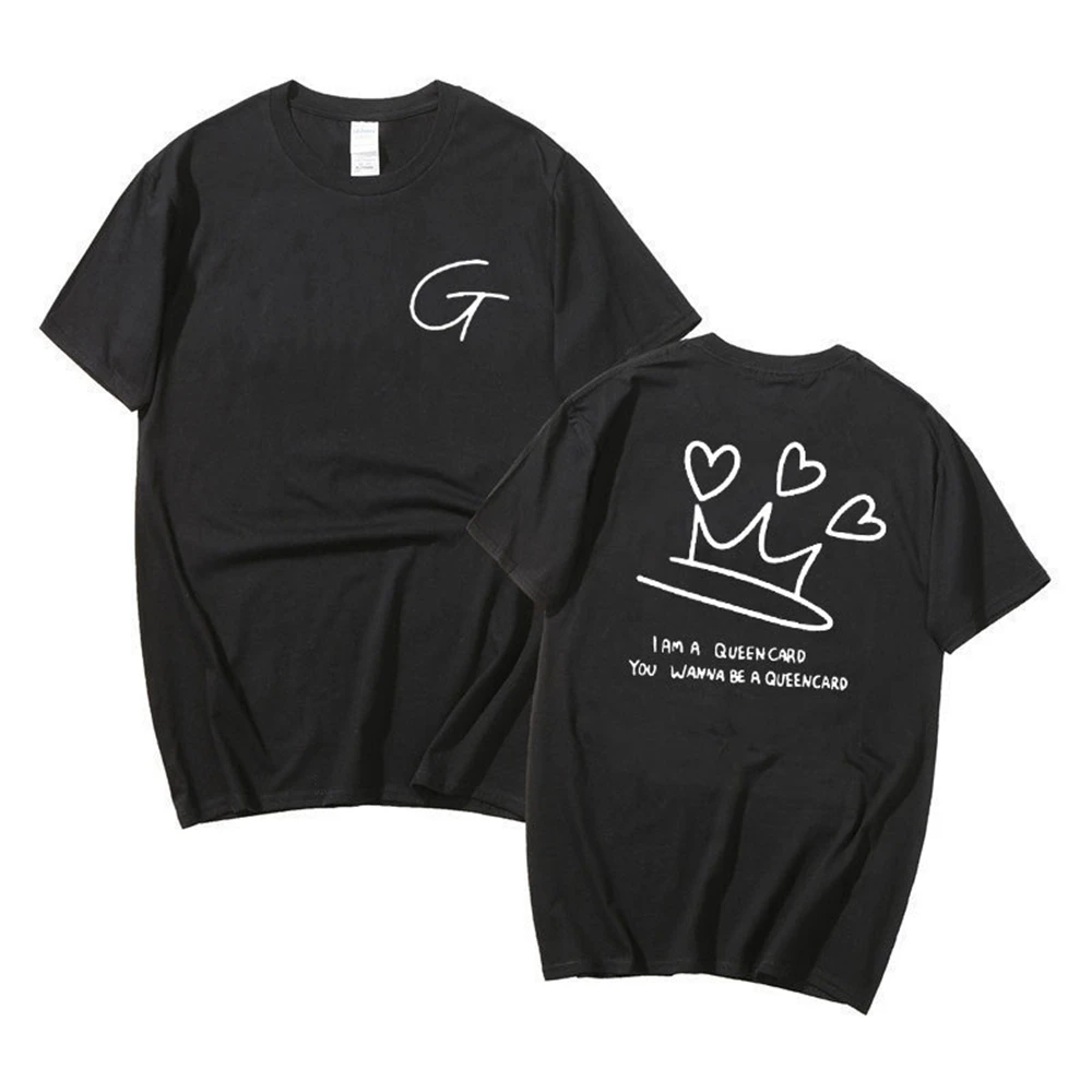 GIDLE T Shirt Women Men Fashion Kpop 100% Cotton Short Sleeve Tee Summer Tops Heart Royal Crown Print (G)I-DLE Queencard T-shirt