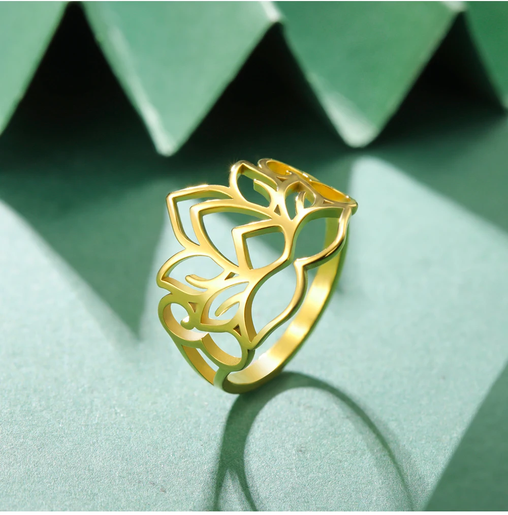 COOLTIME Frauen Lotus Ring Edelstahl Buddhismus Yoga Glück Finger Ring Amulett Schmuck Geschenk Großhandel – Detail 10