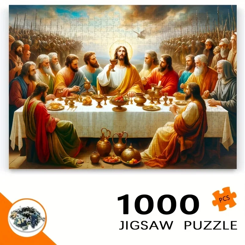 1000pcs Jigsaw Puzzle - Grand Feast Scene with  and Disciples, Religious ArtDecor, Frameless DIY Puzzle for Home, Church, or G