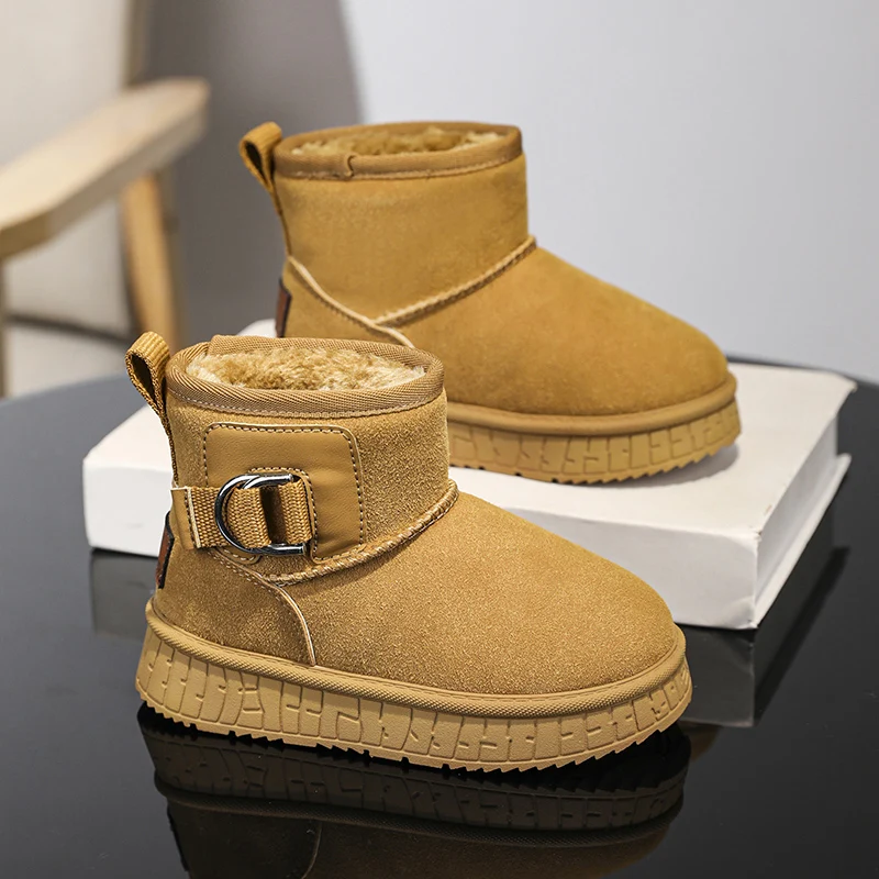 

Children Snow Boots Winter Cute Warm Fashion Anti Slip Shoes Kids Boys Girls Leisure Thick Fur Platform Flat Short Boot Sneakers