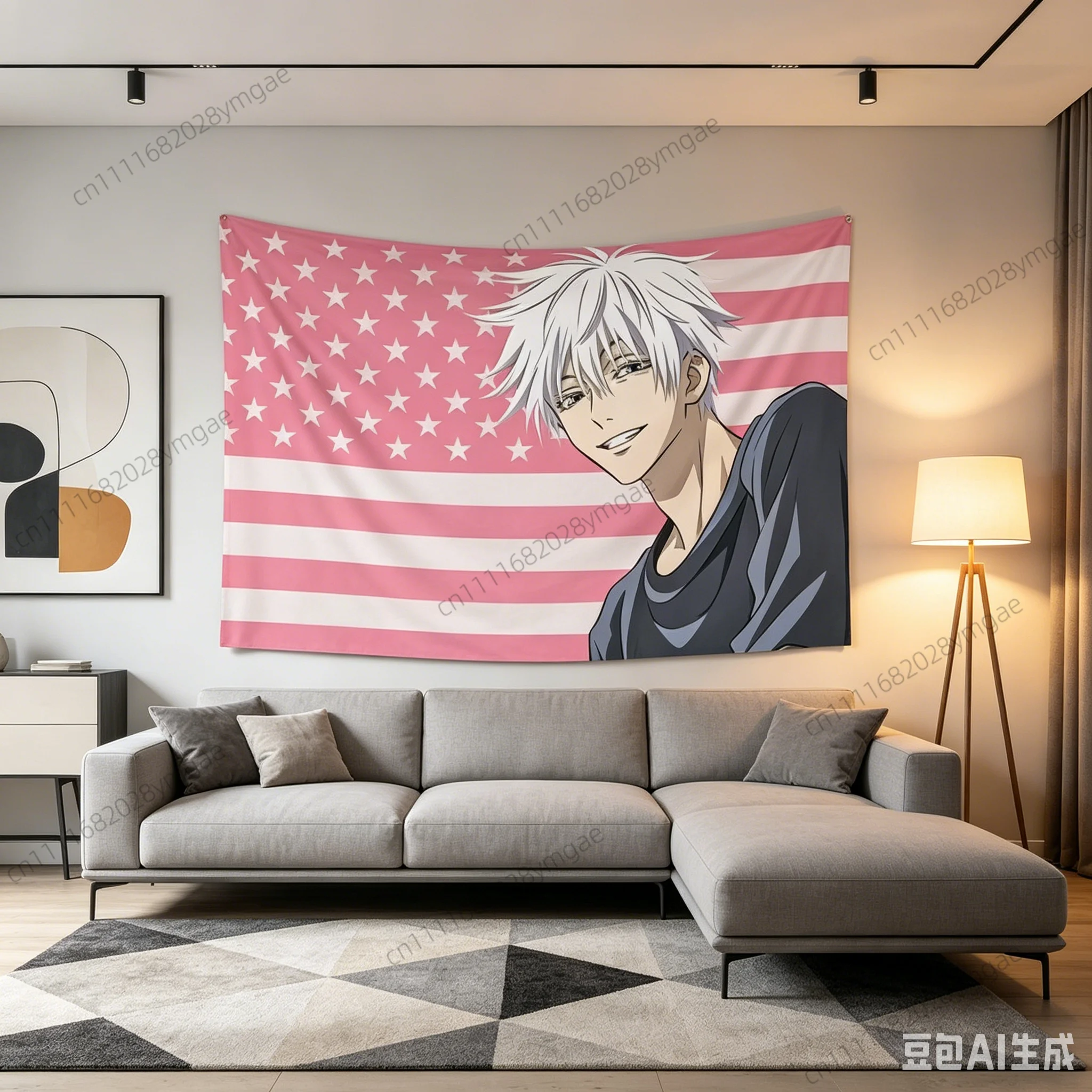 Ästhetischer Anime-Wandteppich G-Gojo S-Satoru Rosa Amerikanische Flagge Wandbehang Flaggen Wohnheim-Hintergrundtuch Einzigartige Banner Geschenke für Fans