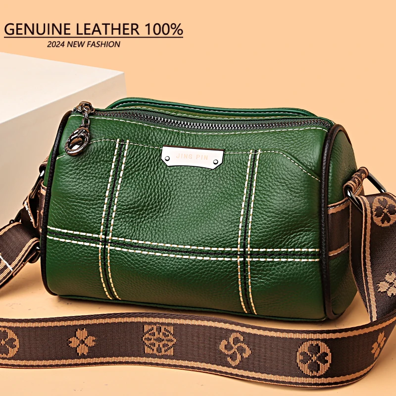 2024 Authentic Top layer Cowhide Women\'s Shoulder Bag Girl Business Shopping Bolsos Luxury Designer Female Messenger Bags Sac