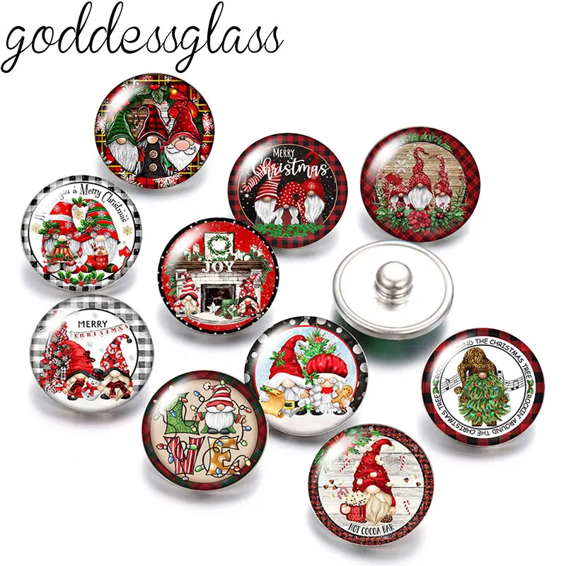 Merry Christmas Cute Santa Claus 10pcs Round photo 12mm/18mm snap buttons for 12mm/18mm snap necklace DIY findings jewelry