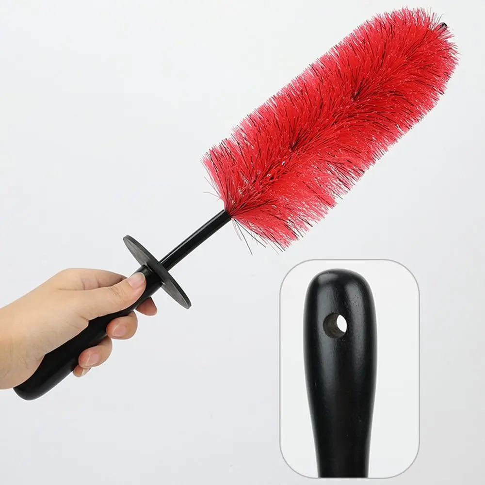 

Non-Scratch Car Wheel Wash Brush Red Multifunction Long Tire Cleaning Brush Plastic Soft Bristle Soft Bristle Wheel Rim Brush