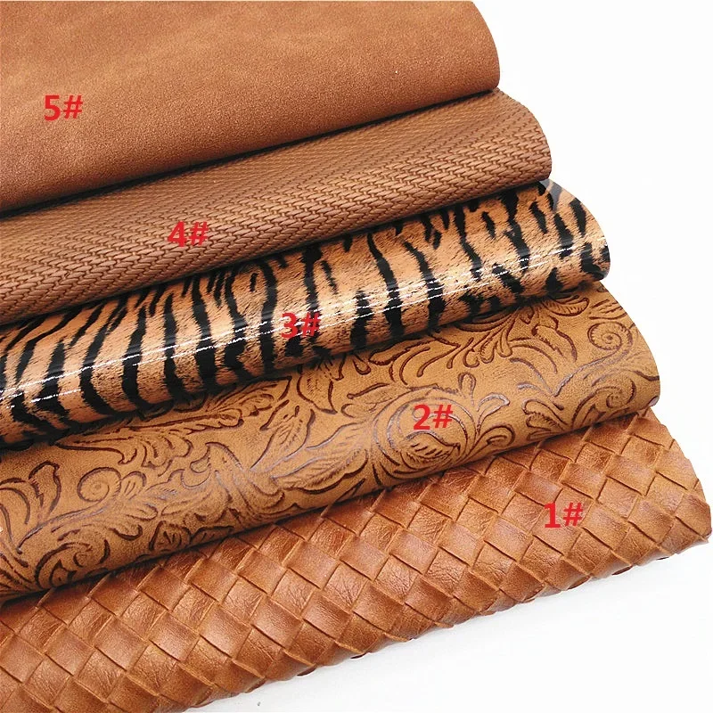 Flowers Wave Embossed Synthetic Leather Fabric Sheets Smooth Tiger Pattern Faux Leather Suede DIY Craft Sheets Mini Rolls W319