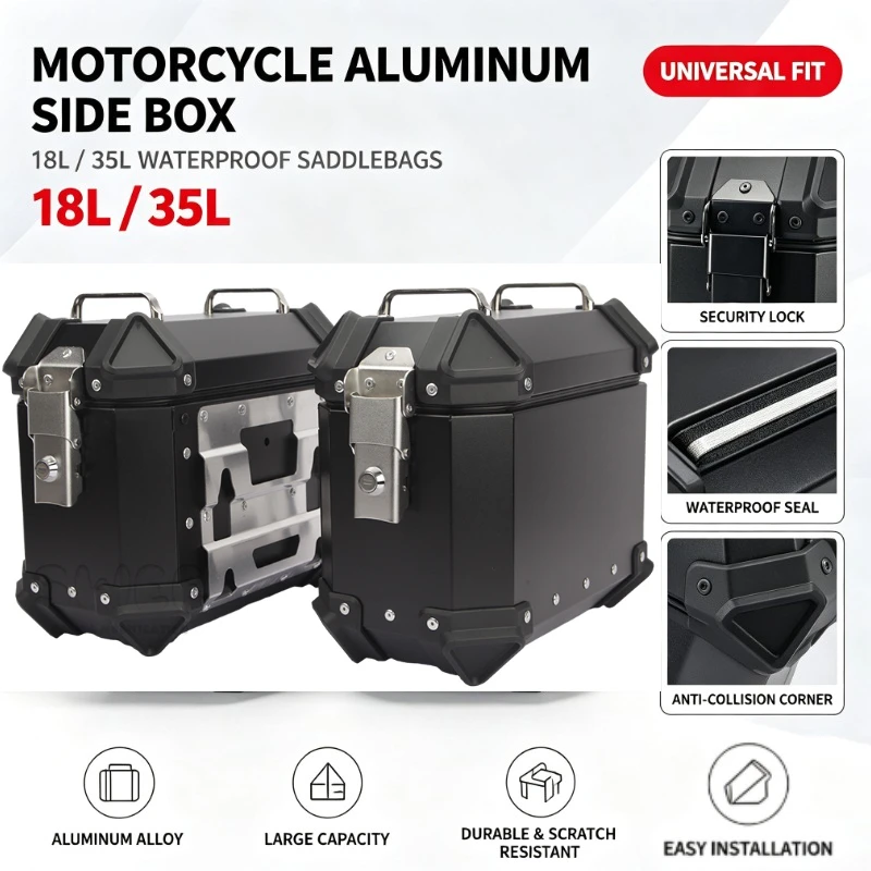 Motorcycle Aluminum Side Box 18L 35L Waterproof Anti-collision Universal Saddlebags Luggage Side Case