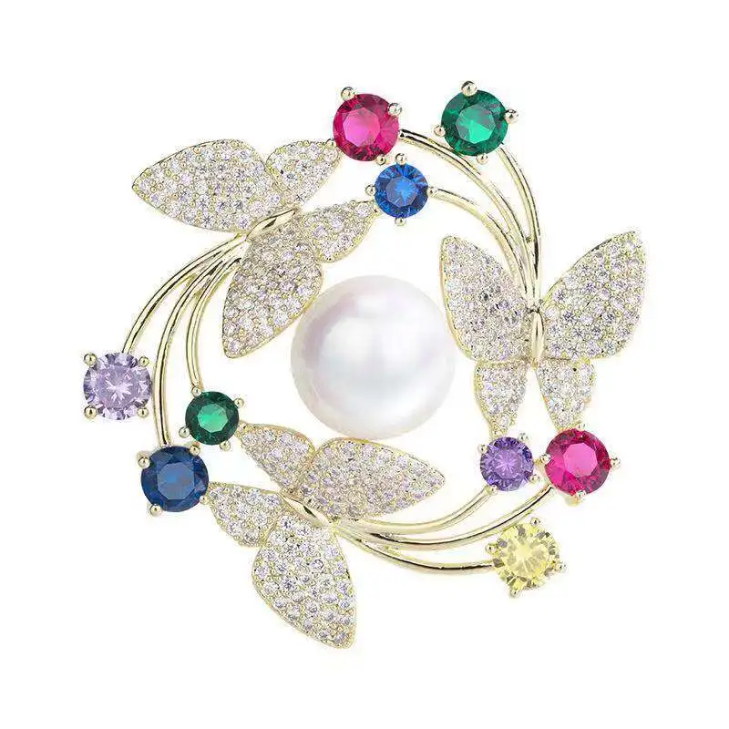 Exquisite Vintage Women Men Classic Butterfly Flower Pearl Brooches Jewelry Fashion Elegant Coat Suit Crystal Pins