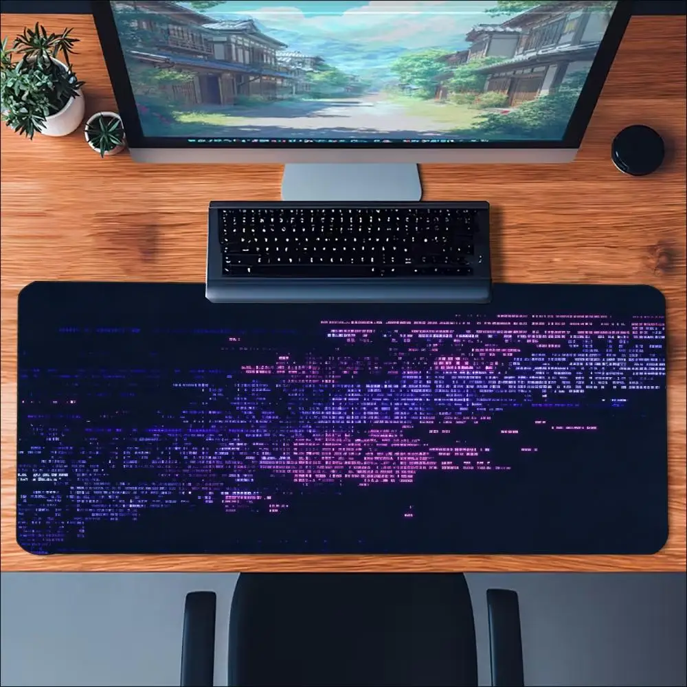 Extra Large Deskmat Cyber Matrix Code Print Stitched Border Anti‑Slip Rubber Base Smooth Mat For Gaming Home Office Table