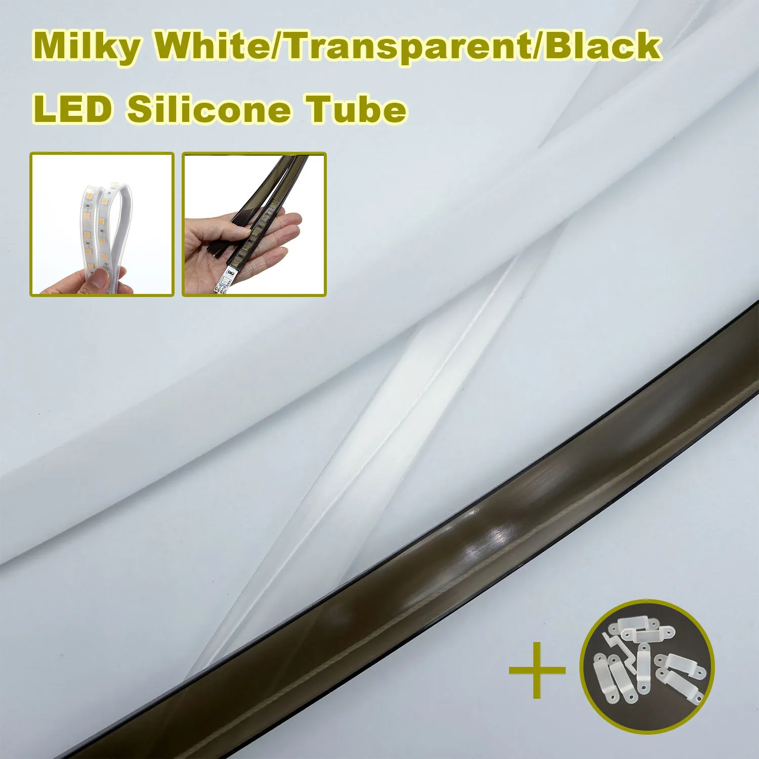 1m-10m Milky White/Transparent/Black LED Silicone Tube Waterproof Flexible Protection Cover Fit for 10mm WS2812B WS2811 Strips