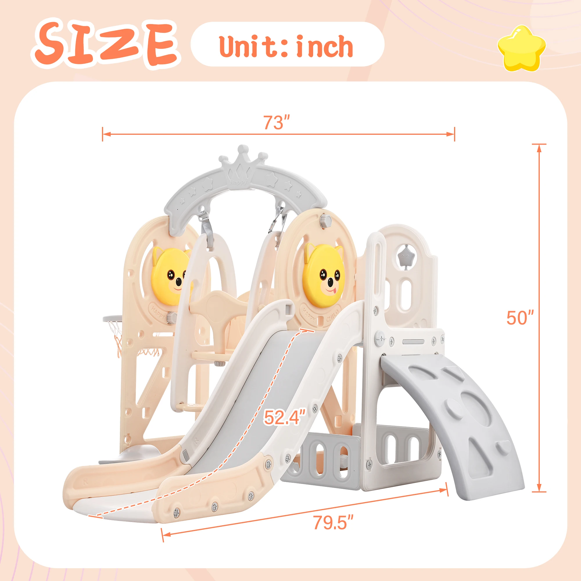 Toddler Slide and Swing Set 5 in 1, Kids Playground Climber Slide Playset with Basketball Hoop Freestanding Combination for Babi