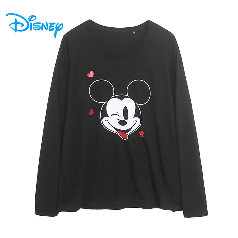 

Футболка с длинным рукавом Disney с Микки Маусом и круглым вырезом, футболка с героями мультфильмов, женская повседневная свободная футболка, топ, женская уличная одежда, черная