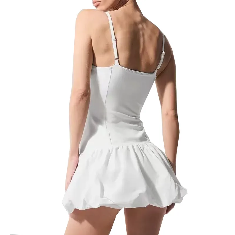 American cross-border sweet style spaghetti strap with bra pad one-piece tennis skirt anti-exposure puff skirt pleated bud skirt