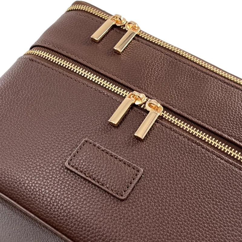 Bolsa de Cosméticos de Lujo de Gran Capacidad, Doble Capa, para Viaje, con Asa Superior, Portátil, de Cuero PU, con Múltiples Compartimentos