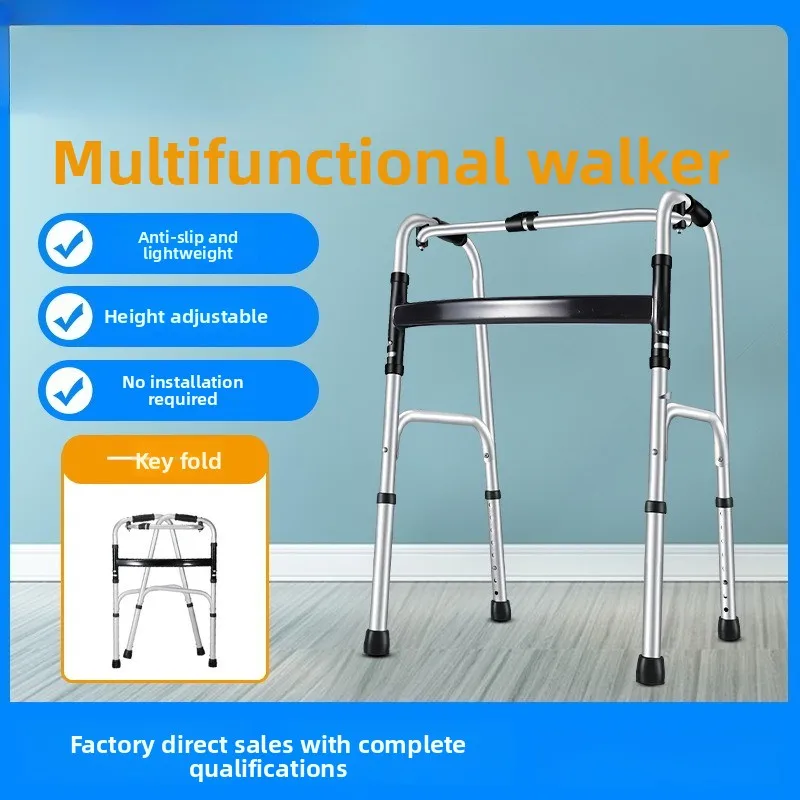 عكاز مشاية من سبائك الألومنيوم مع عجلة مع وسادة مقعد ورف مشاية مساعد قابل للطي #1
