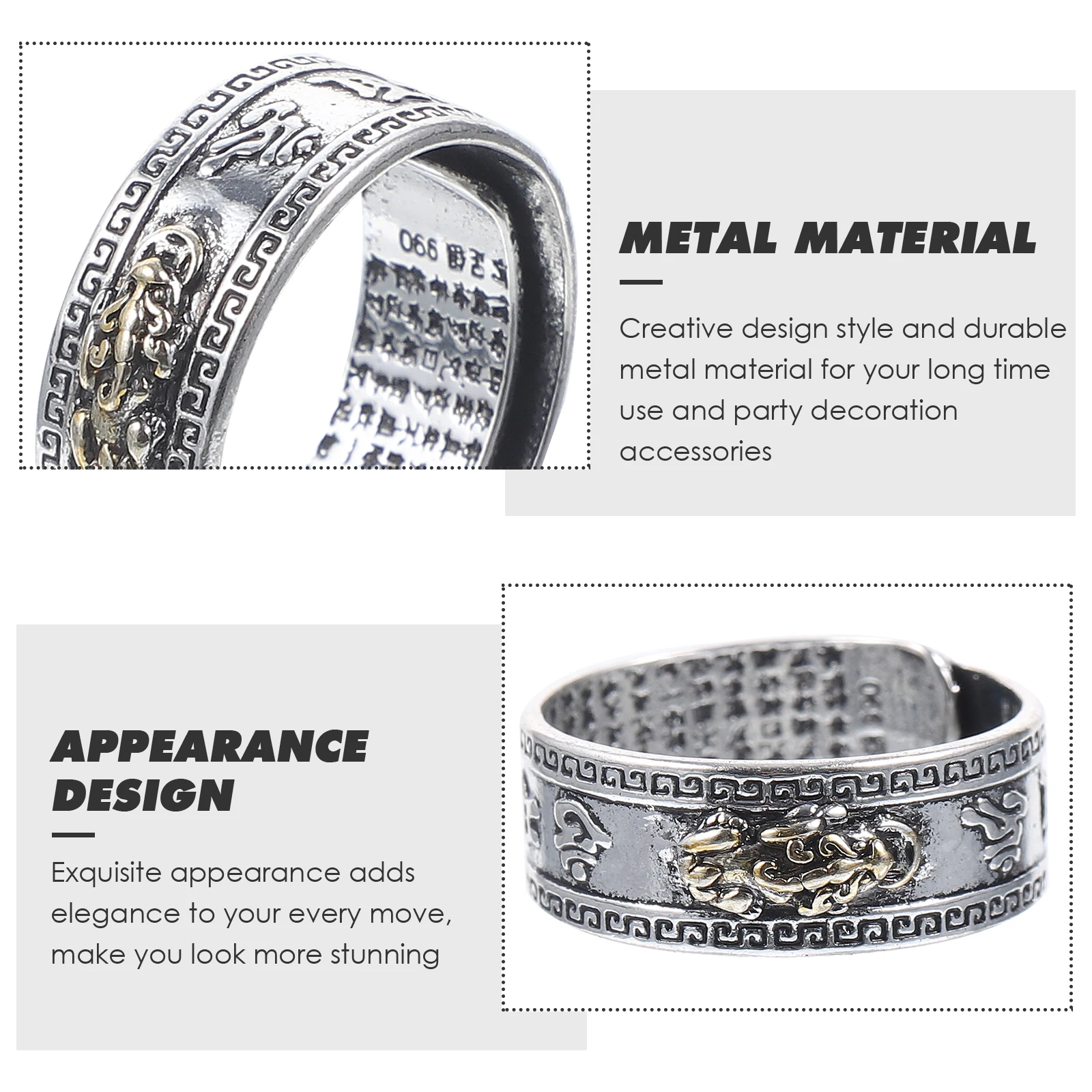 

6pcs Ring Men'S Fashion Amulet Metal Finger Jewelry Opening Luck Wealth Charm Retro Decorative Ring For Women Men Chinese