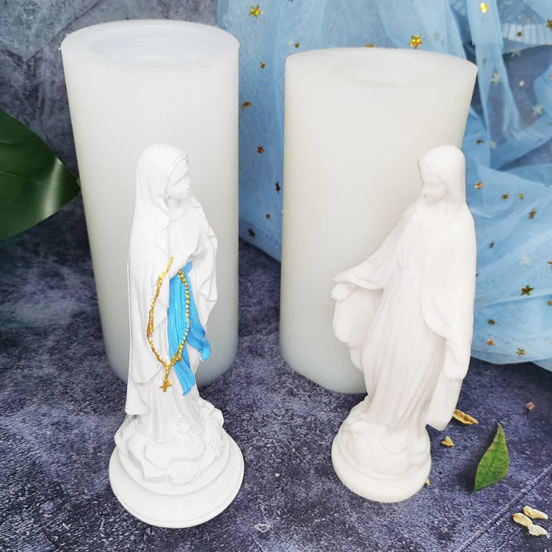 Virgin Mary Plaster Candle Mold Aromatherapy Diffuser Stone Chocolate Chiffon Cake Resin Silicone Home Decoration Ornament