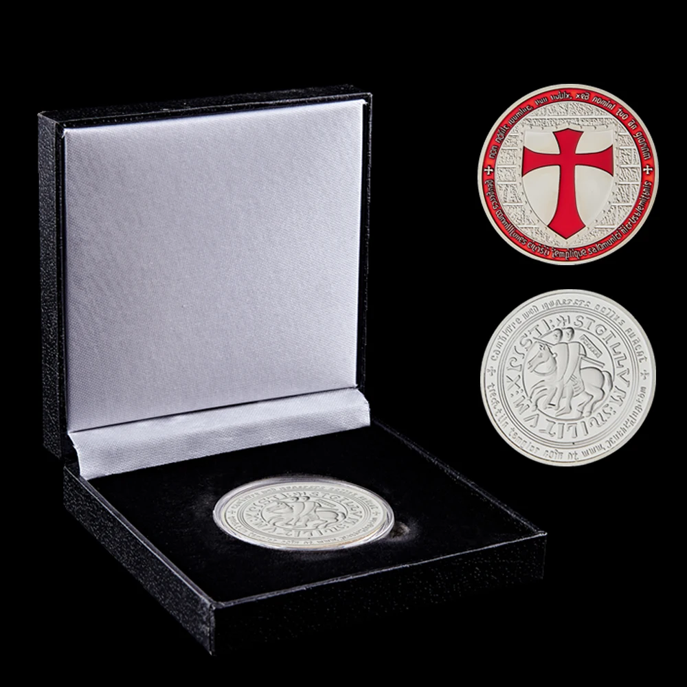 

Masonic Freemason Mason Exchange Red Knights Templar Crusaders Commemorative Silver Coin W/ Box