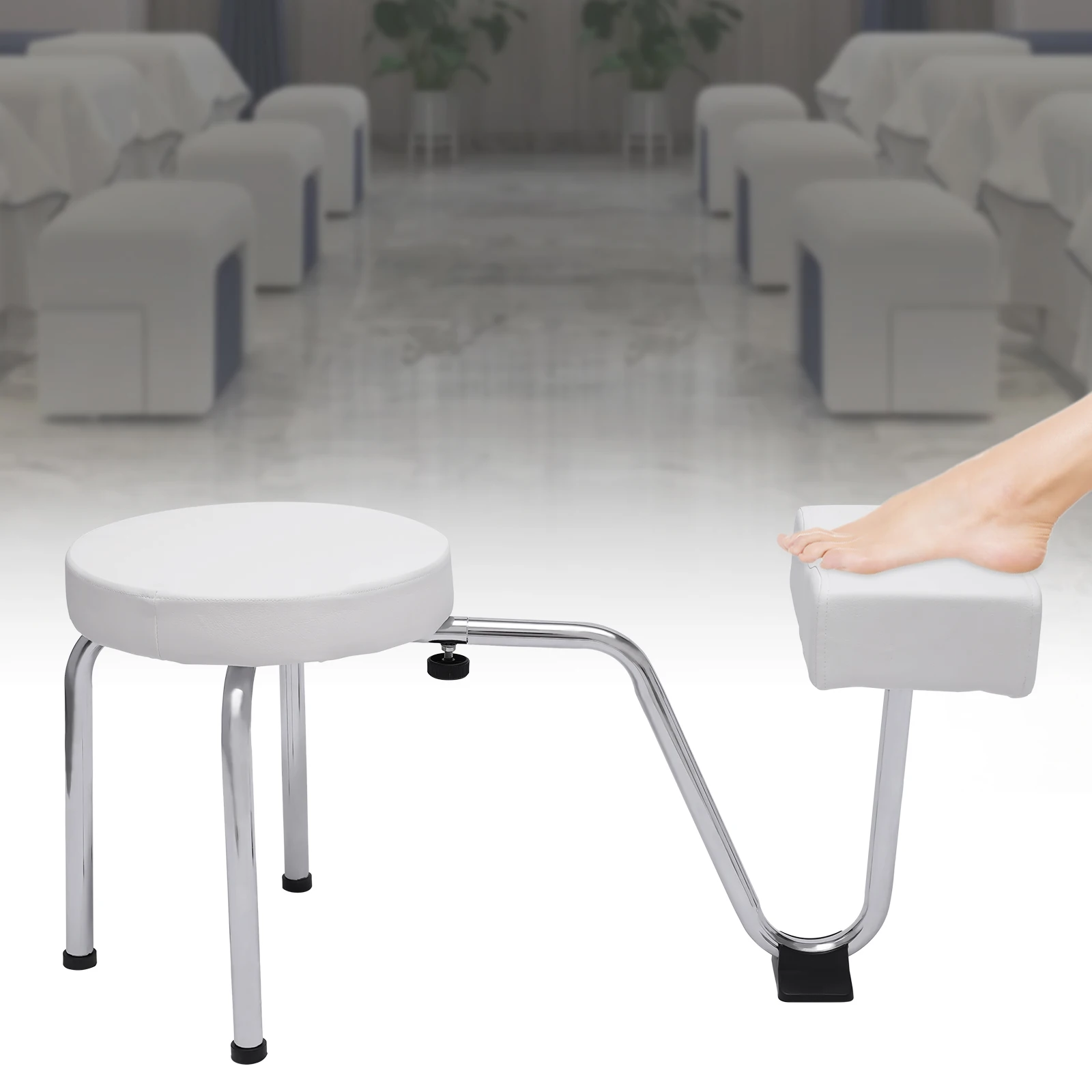 مقعد باديكير حديث متعدد المشاهد باللونين الأبيض والفضي - يناسب صالونات التجميل/المنتجعات الصحية/الاستخدام المنزلي، يمزج بأنماط ديكور مختلفة