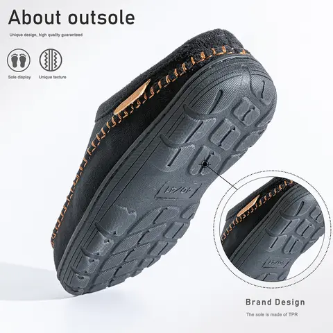 Winter Men's Suede Slippers TPR Sole anti Slip Warm and Comfortable Memory Cotton Living Room Casual Shoes
