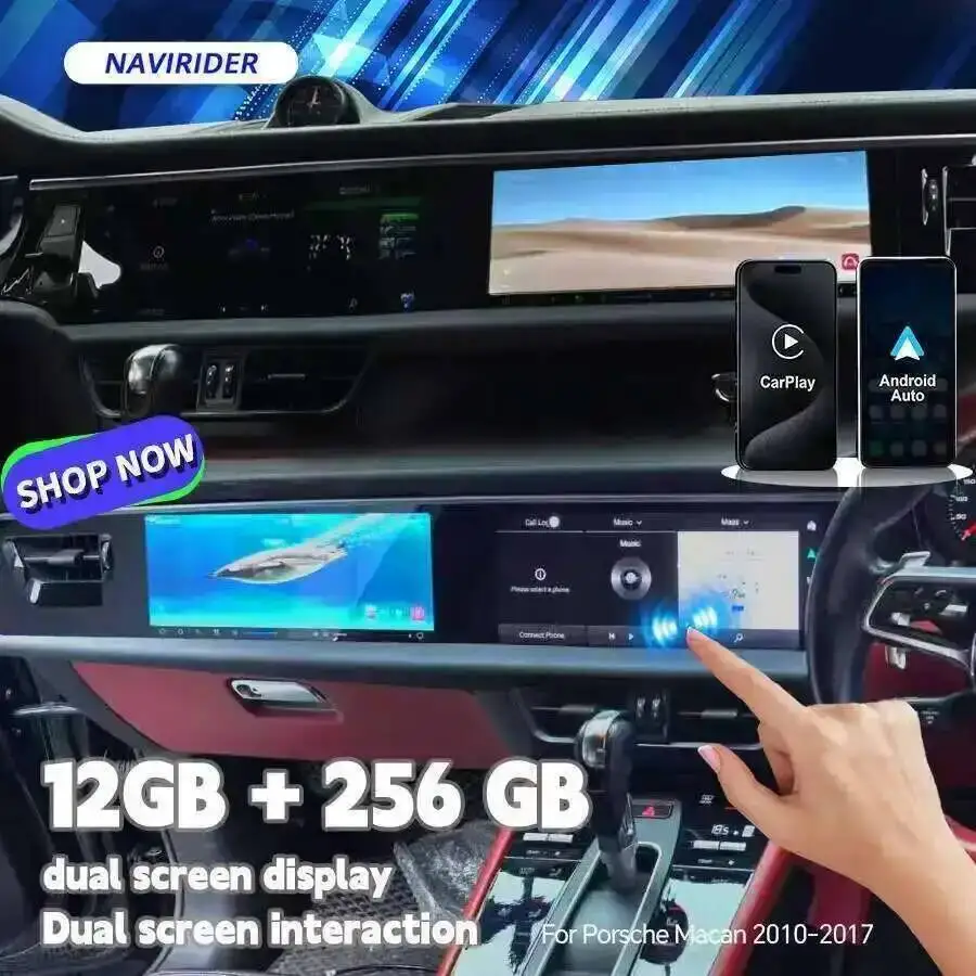 Android 15 GPS Navigation Radio For Porsche Macan 2010-2018 12.3Inch Dual screen Car Multimedia Video Player Carplay 4G Auto 360