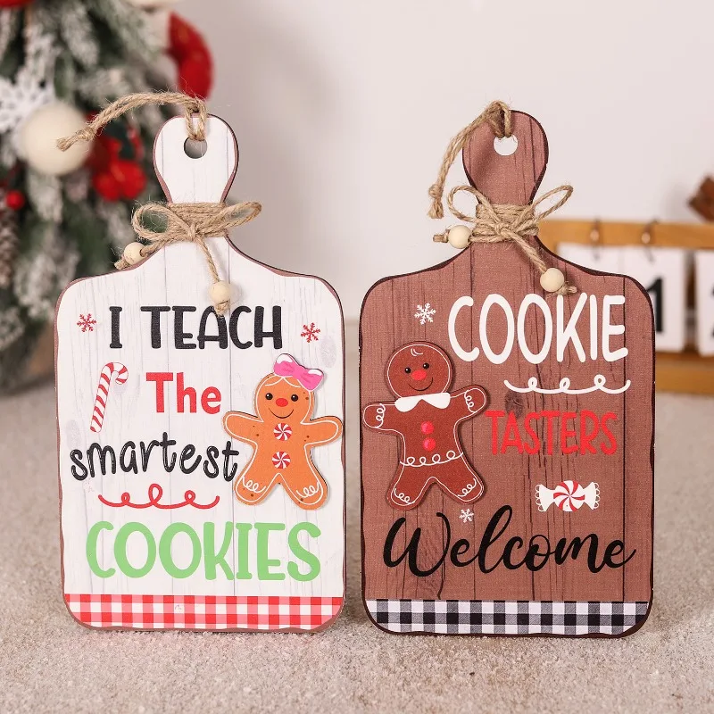 2PCS Christmas Wooden Wall Art Gingerbread Man Wood Wall Hangings Xmas  Door Sign Holiday Party Decoration