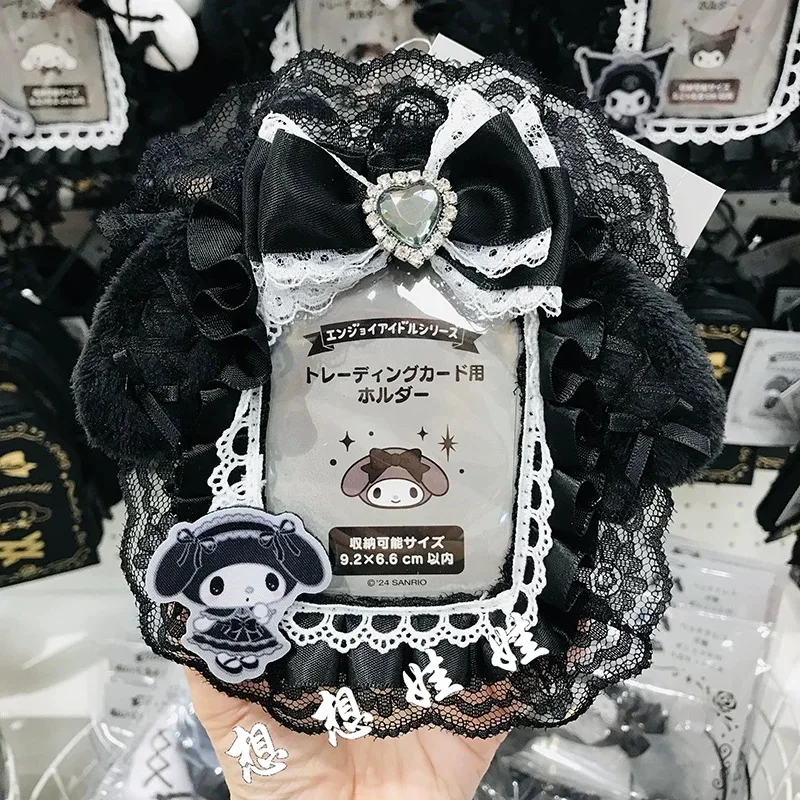 

hello kitty kuromi dark lace edge card cover sanrio girl cinnamoroll my melody pendant bag kuromi portable cartoon certificate