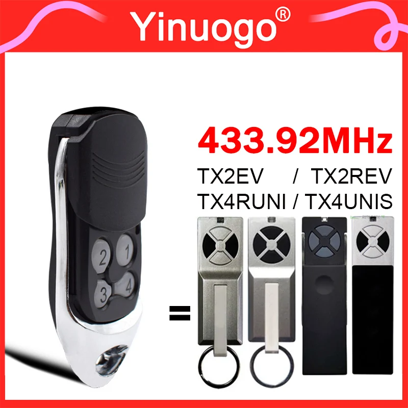 Compatible With TX2REV TX4RUNI TX4UNIS TX2EV 433.92MHz Rolling Code Gate Remote Control Garage Door Command Handheld Transmitter