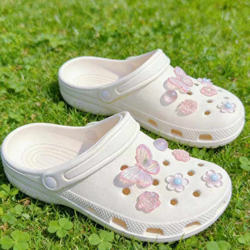 New 12Pcs Butterfly Flower Hole Shoe Charms Set Fit Children Decorations For Shoes Ornaments Women Accessories Pins Wholesale
