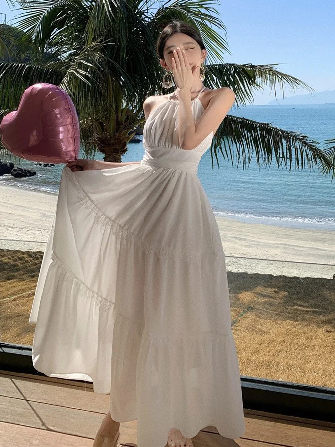 Splendido Bal A-Line Dr Beach Vaion Sle Colore puro Semplice gonna lunga con spalle scoperte Bellissimo materiale in poliestere