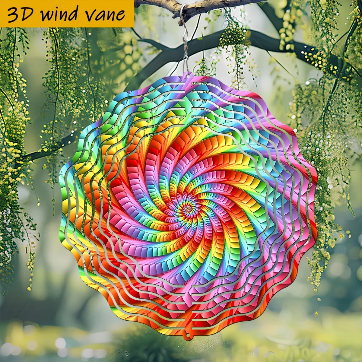 CIFBUY 2D Rainbow Spiral Wind Chime Metal Spinner with 360 Rotating Hook Colorful Hanging Ornament for Garden Patio Outdoor Indo