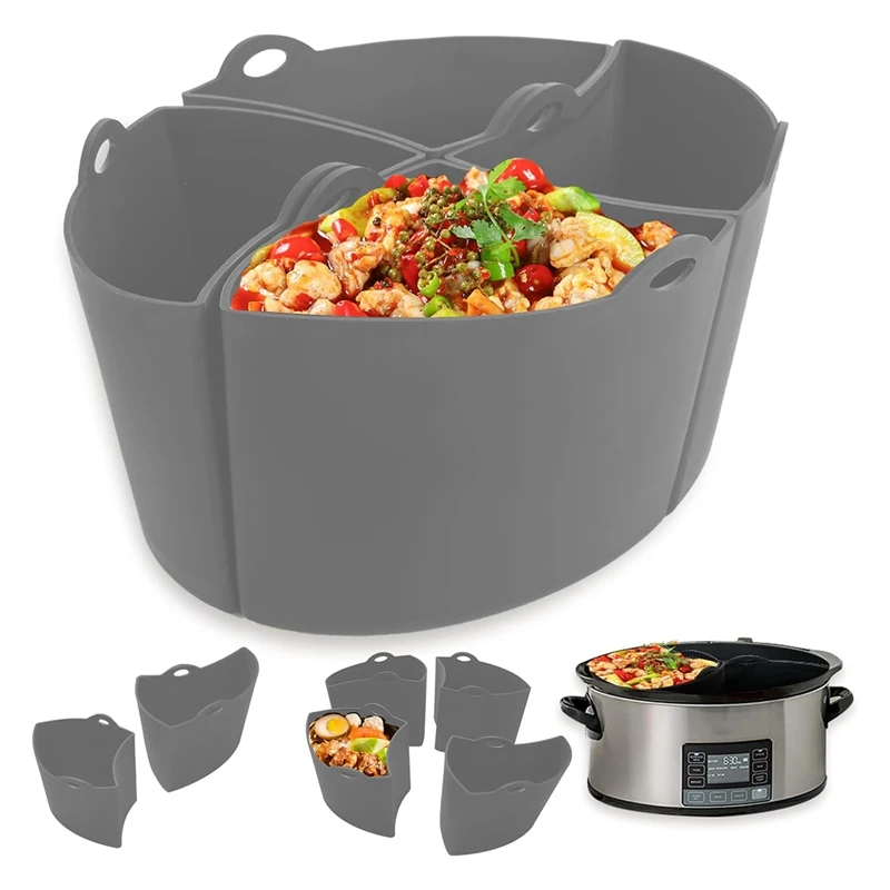 1 PCS Slow Cooker Liners,Reusable 4 Divider Inserts Silica Gel Dishwasher Safe Fits Crock Pot Oval 8 QT Slow Cooking, Leakproof