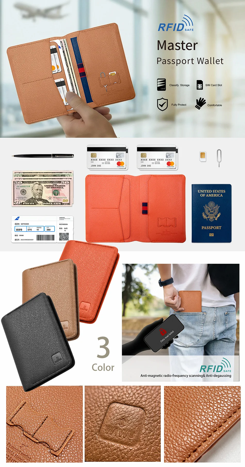 WiWU Master Reisepass-Geldbörse RFID Anti-Skimming PU-Leder-Tasche Hautfreundliche Organizer-Tasche Aufbewahrungs- und Tragetasche – Detail 3