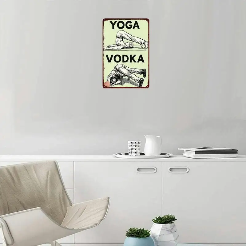 A 2D flat single piece, yoga and vodka: metal art sign - perfect for gym, bar or home decor