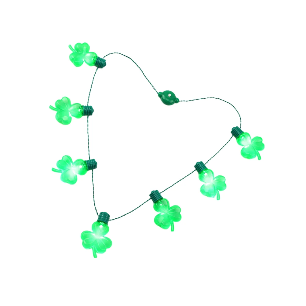 

2Pcs Three Leaf Clover Glowing Necklace Luminous LED String Lights St Patricks Day Party Festival Shamrock Accessories