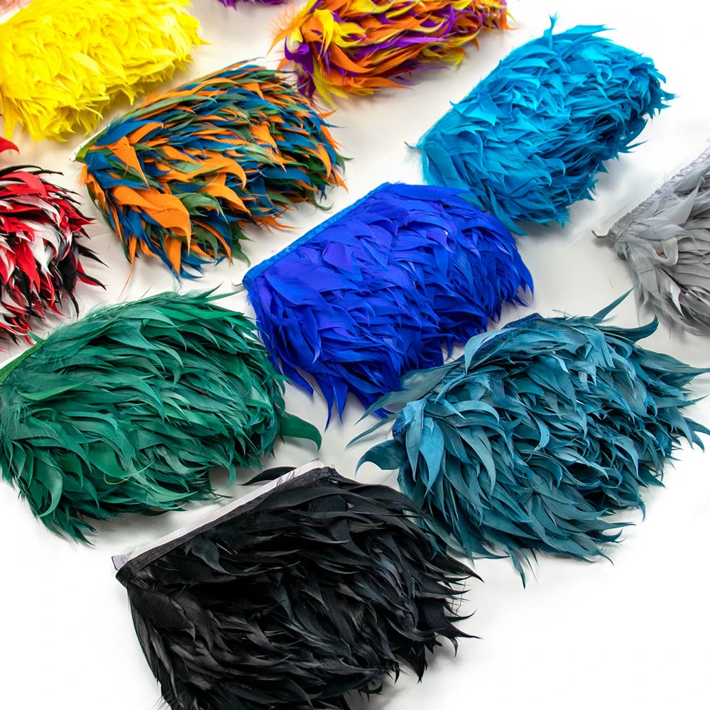 Frange de plumes de canard de 1 m, largeur 8-10 cm, ruban de plumes teintes naturellement pour artisanat DIY, costumes, robes, chapeaux, décorations de fête et de mariage