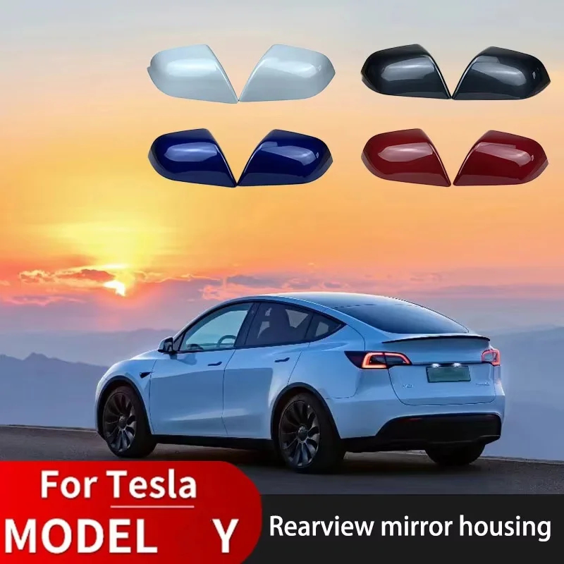 For Tesla Model Y Car Rearview Mirror Cover Auto Exterior White Black Blue ABS Door Side Rear View Mirror Shell Cap Replacement