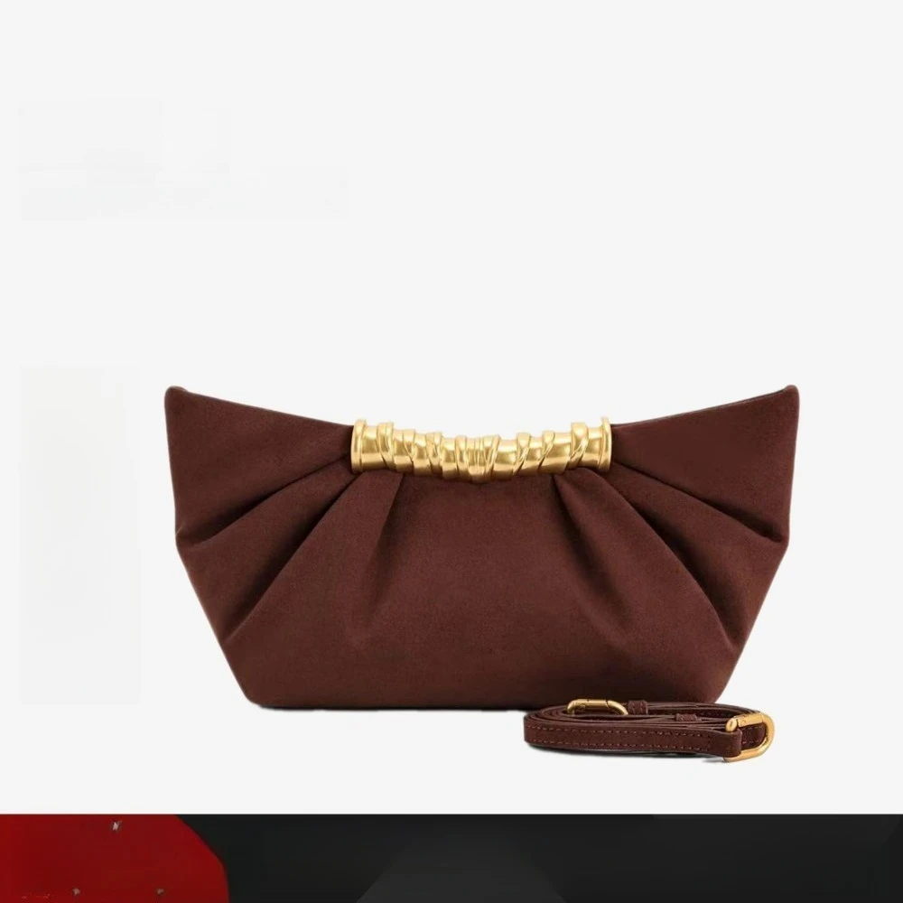 

JW Pei Leia Pleated Clutch Bag in Stylish Metal Suede with A Zip-up Design for Women