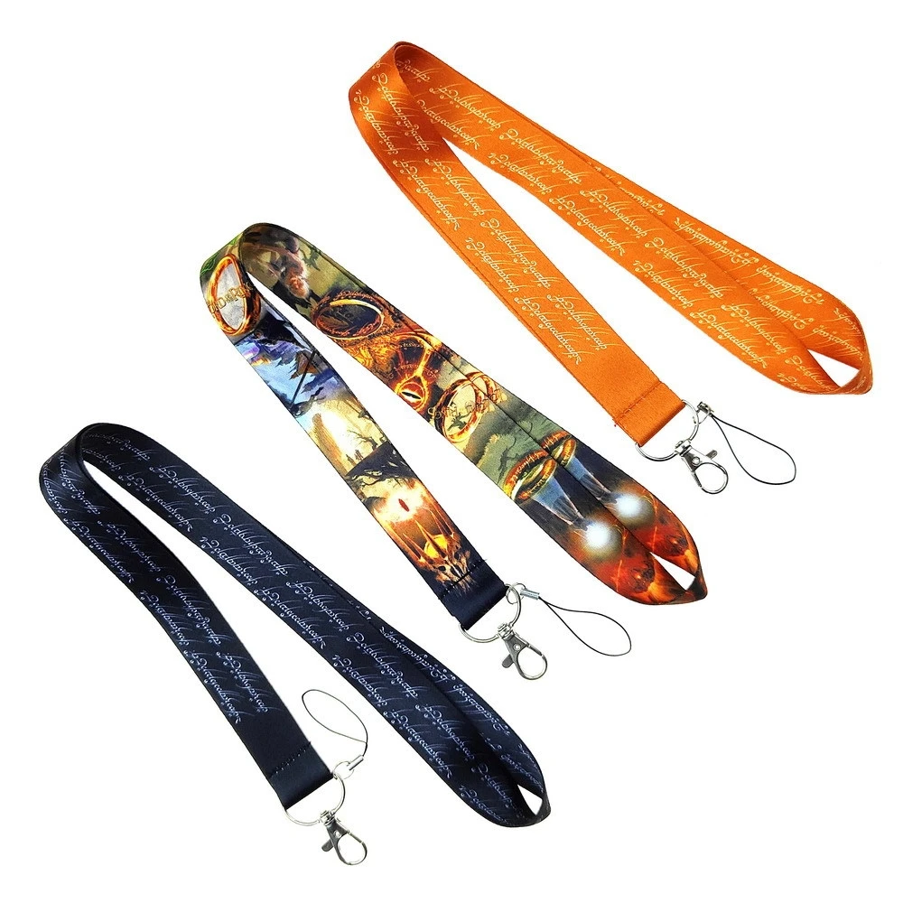 Venta al por mayor de dibujos animados El Señor de los Anillos, cordón para llaves, soportes para tarjetas de identificación, correas para el cuello del teléfono de animales con llavero, accesorios para teléfono