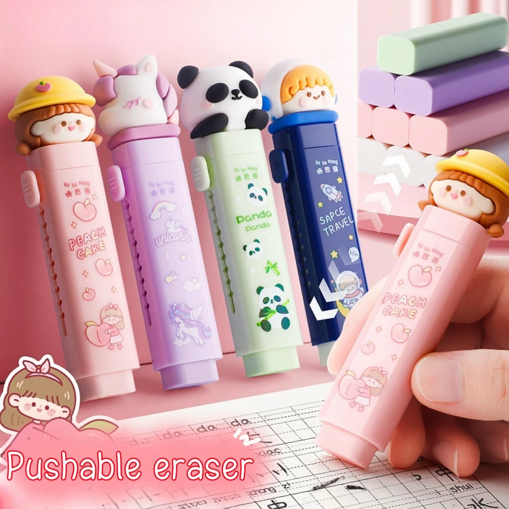 1pc Kawaii Push-pull Design Cartoon dolls Portable Rubber Eraser Cute Erasers for School Office Supplies Japanese Stationery