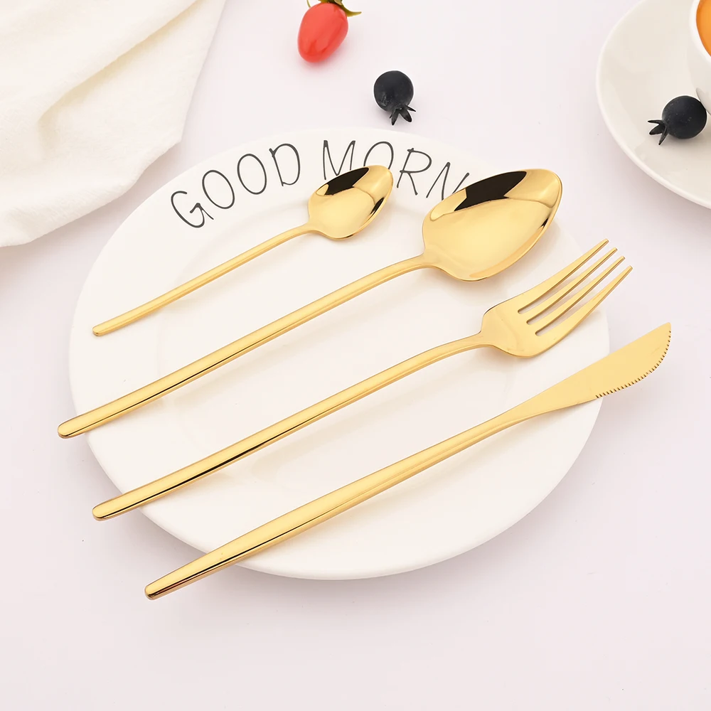 40Pcs Flatware Set Mirror Luxury Gold Cutlery Set Stainless Steel Dinnerware Fork Kitchen Knife Fork Coffee Spoon Tableware Set