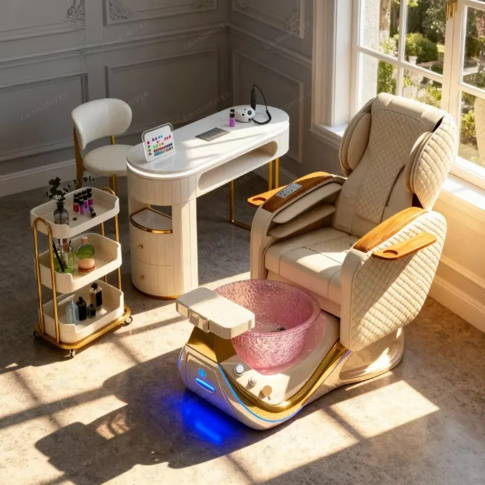 التصميم الحديث الفاخر التدليك الكهربائي التلقائي تداول المياه كرسي باديكير مقلوب الظهر تدليك كامل لمتجر الأظافر