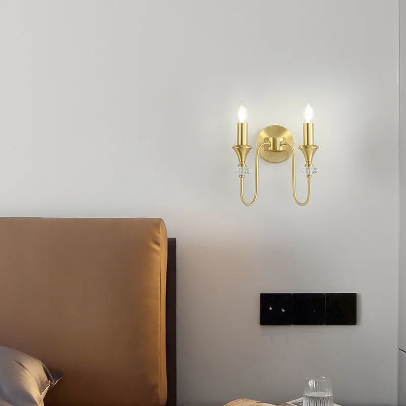 French retro all-copper wall lamp single-head double-head three-head candle American living room background wall aisle bedroom b