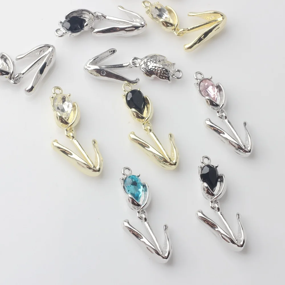 Wholesale Zinc Alloy Charms with Rhinestone Tulip Flower for Bracelets and Necklaces 10pcs/lot