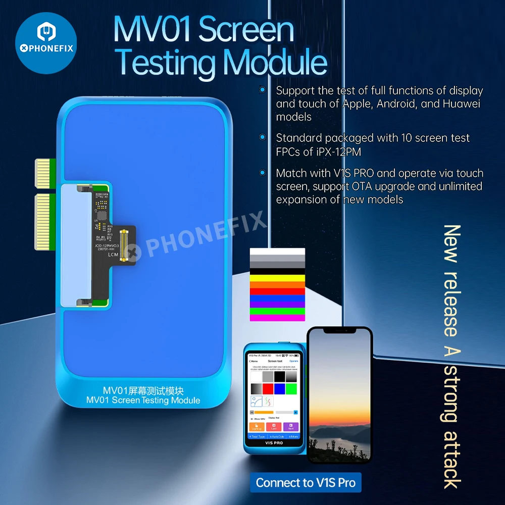 JCID MV01 Screen Testing Module used with V1S Pro Programmer for iPhone Samsung Xiaomi Android Screen Touch Function Color Test